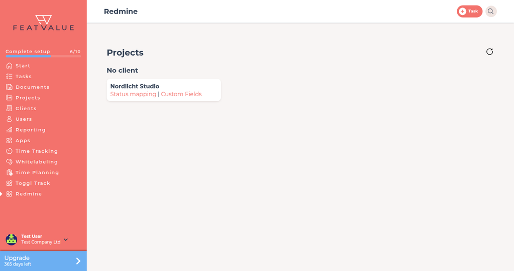 Redmine menu in FeatValue