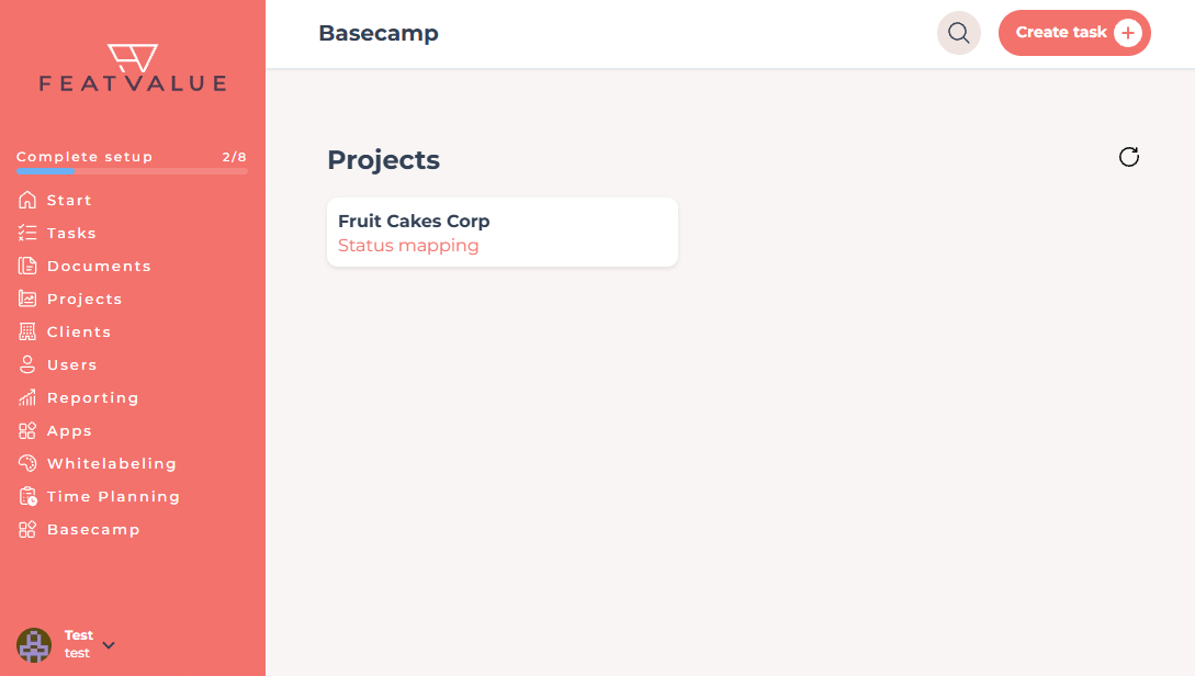 Basecamp-Menüpunkt in FeatValue