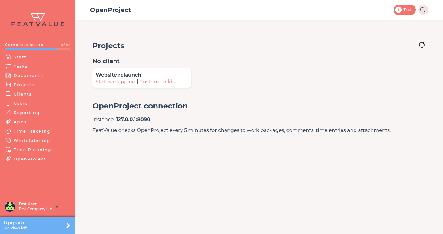 Menu OpenProject di FeatValue