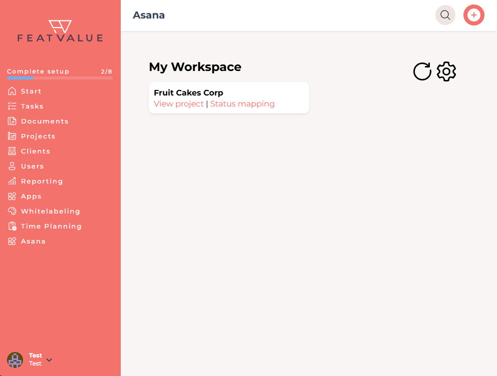Menu Asana no FeatValue