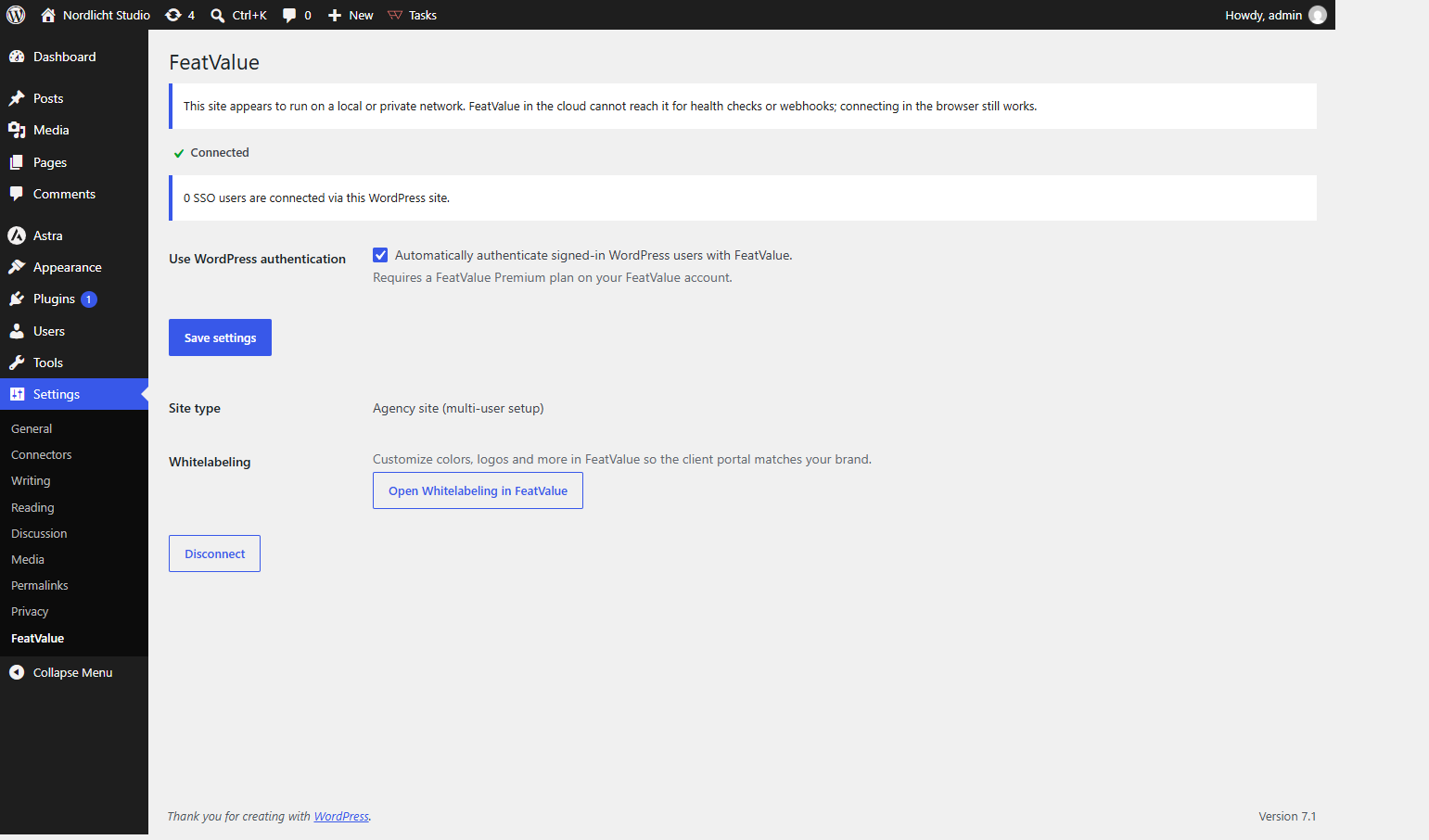 Menu WordPress in FeatValue