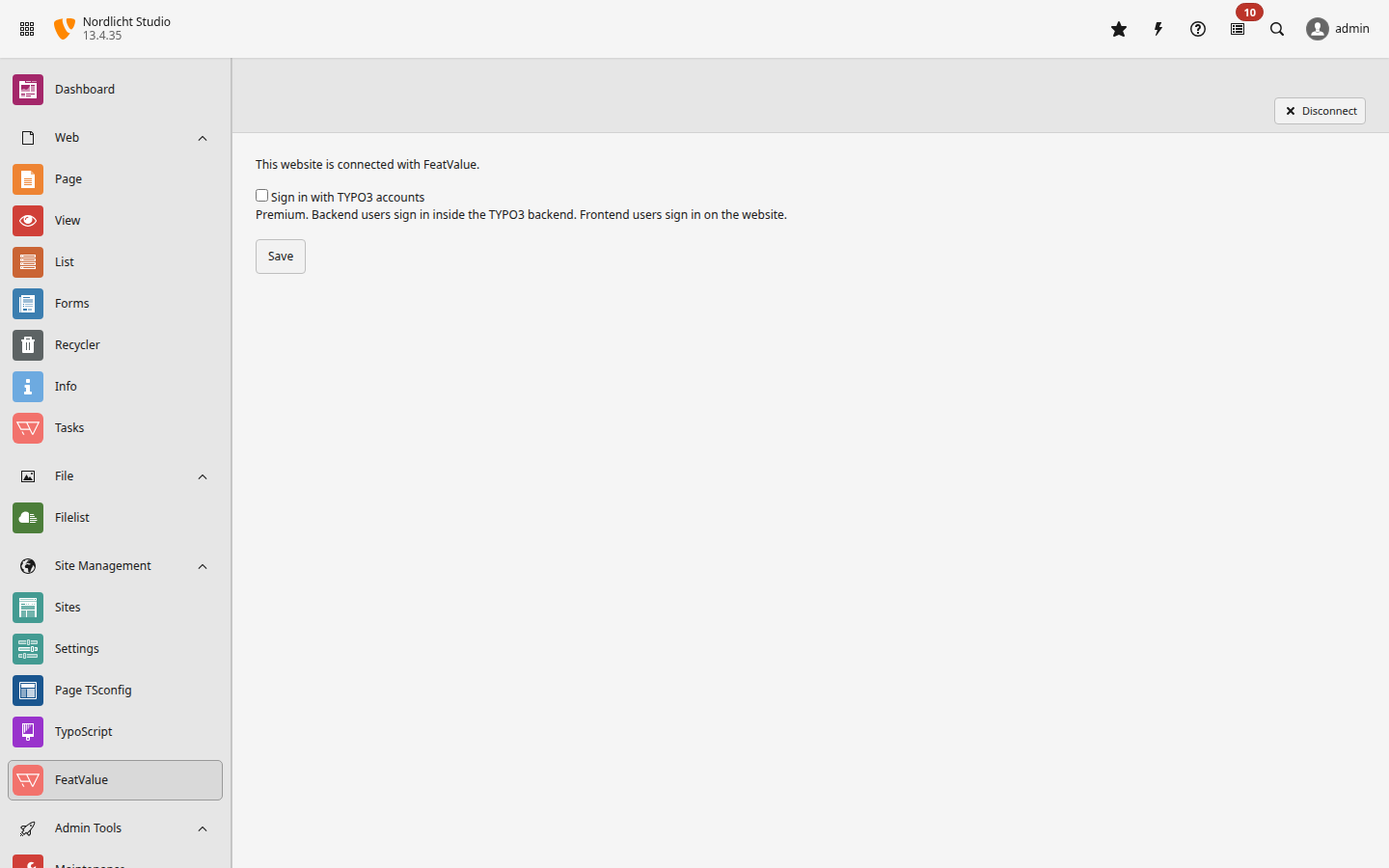 TYPO3 menu in FeatValue