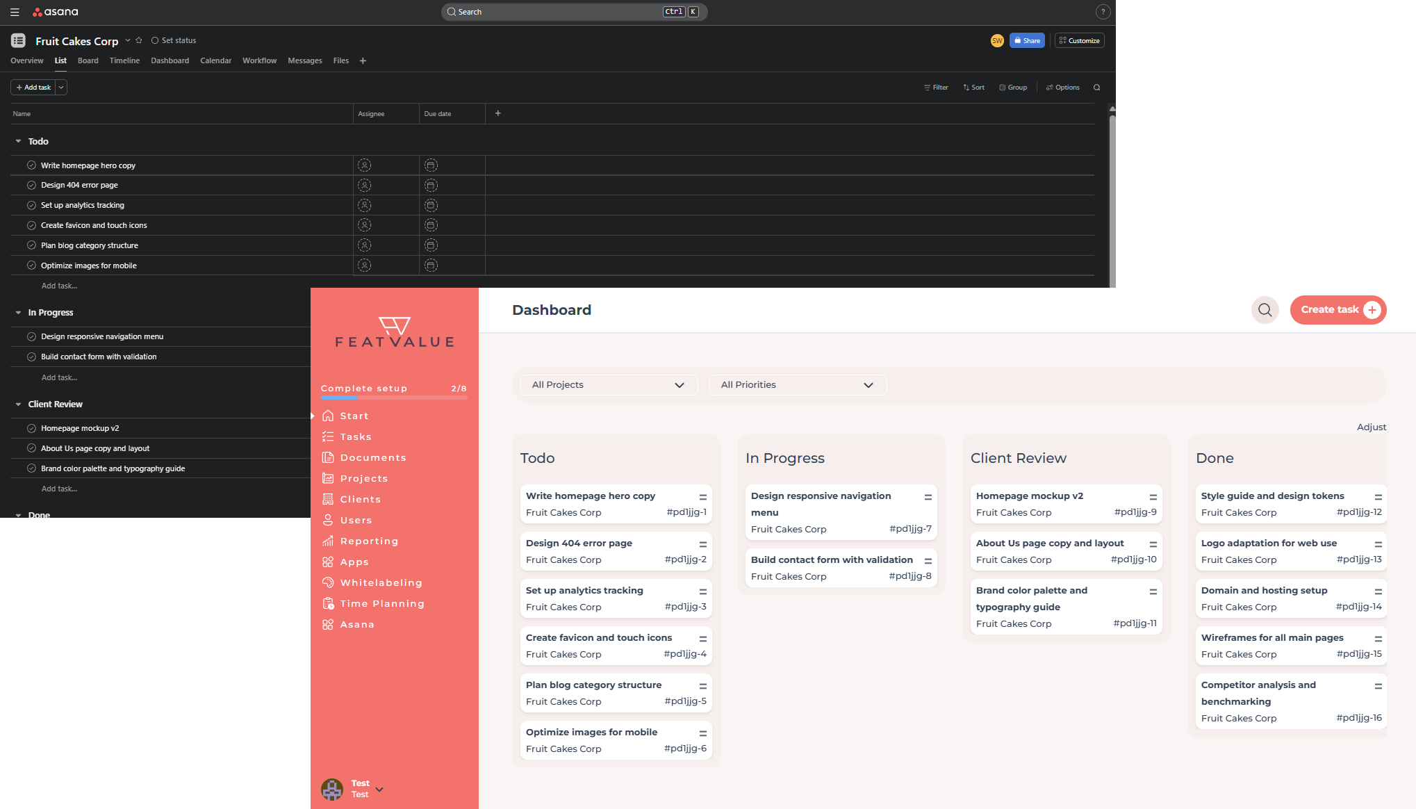 As secções tornam-se os seus estados FeatValue – Asana