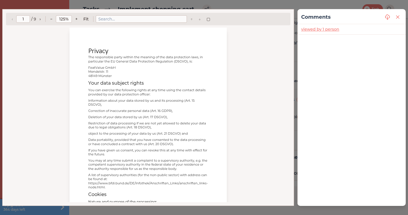 Open PDF with form fields and comment panel