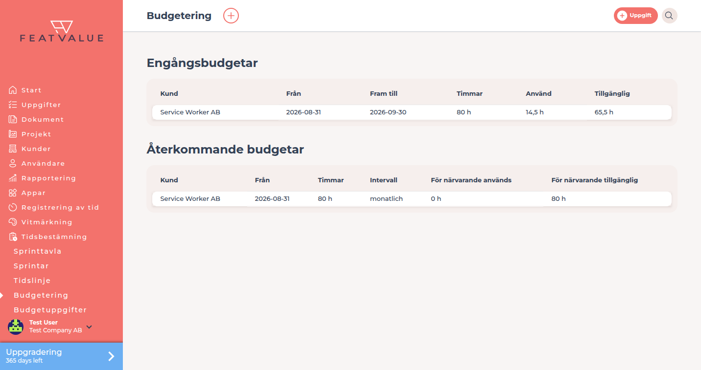 Budgetering med engångs- och återkommande kundtimmar