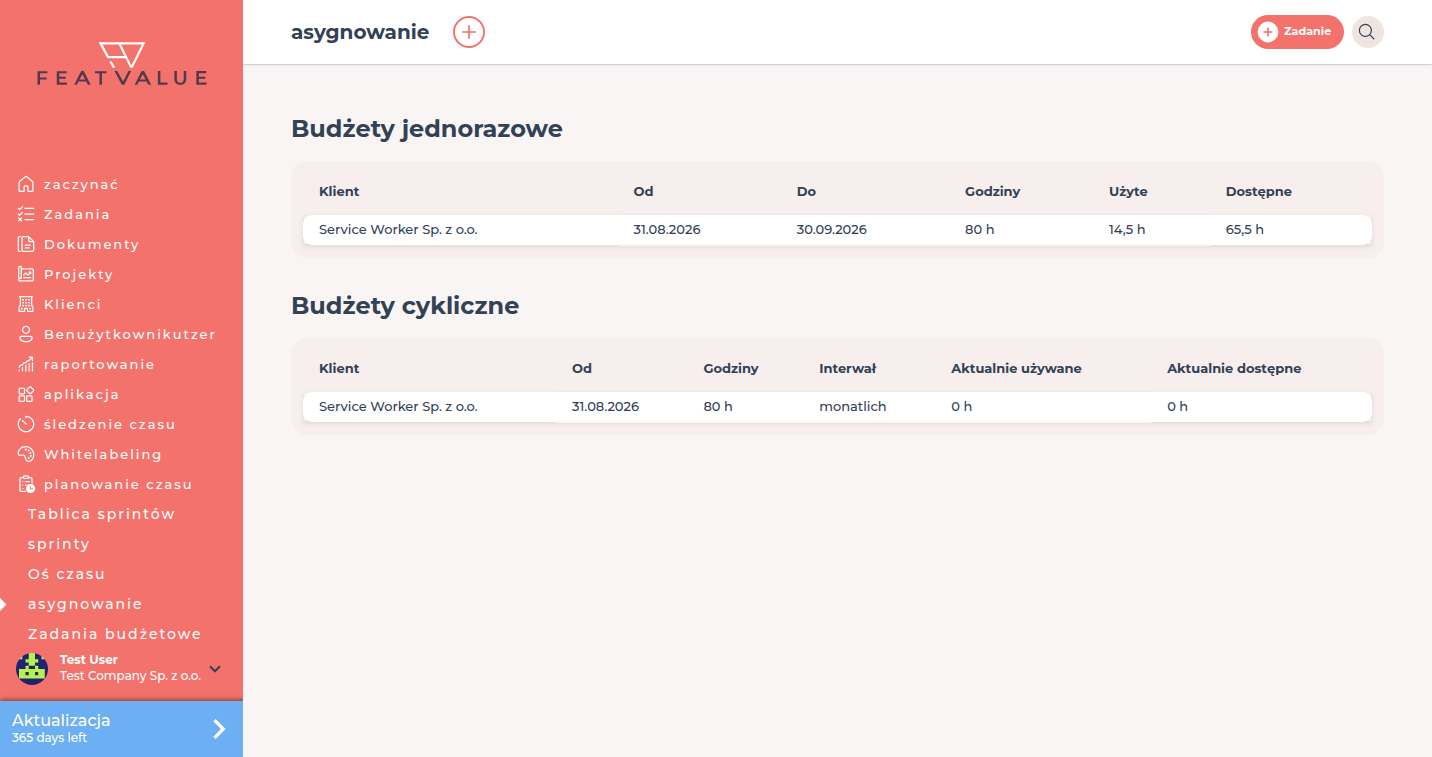 asygnowanie z jednorazowymi i cyklicznymi godzinami klientów