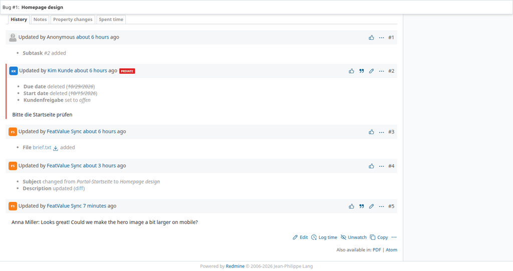 Redmine stays your workspace, clients see FeatValue – Redmine