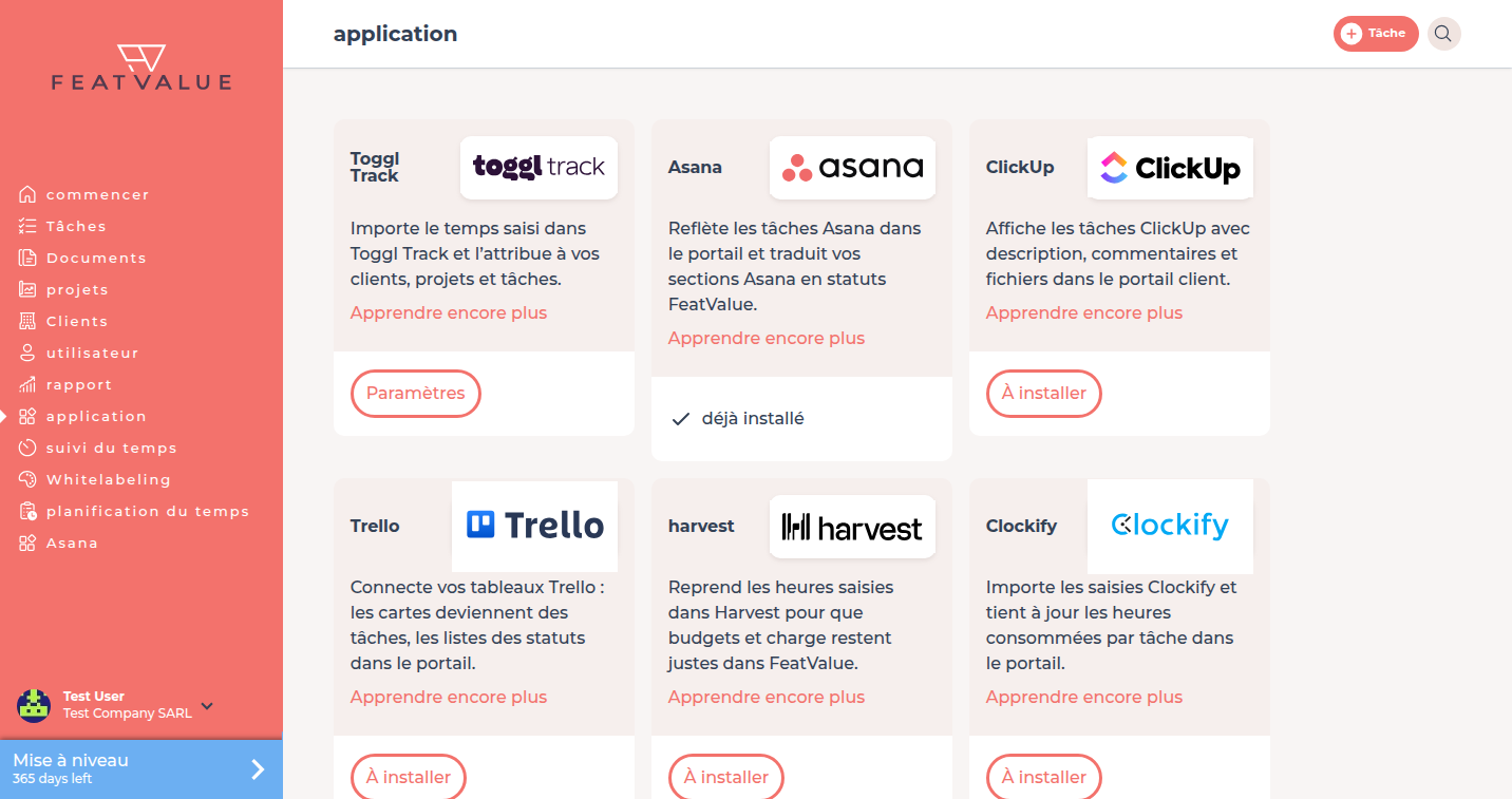 Catalogue d'apps avec outils de suivi du temps et de gestion de projet