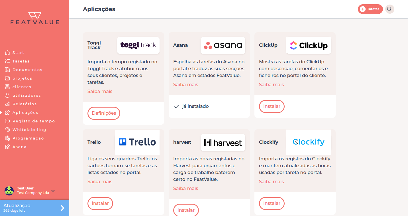 Catálogo de aplicações com ferramentas de Registo de tempo e gestão de projetos