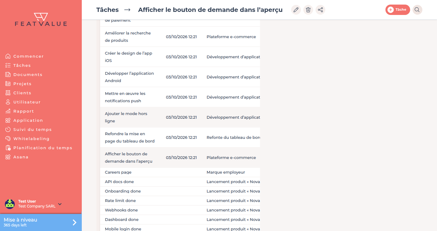 Détails de Tâche avec Champs de tâche supplémentaires lors de la modification
