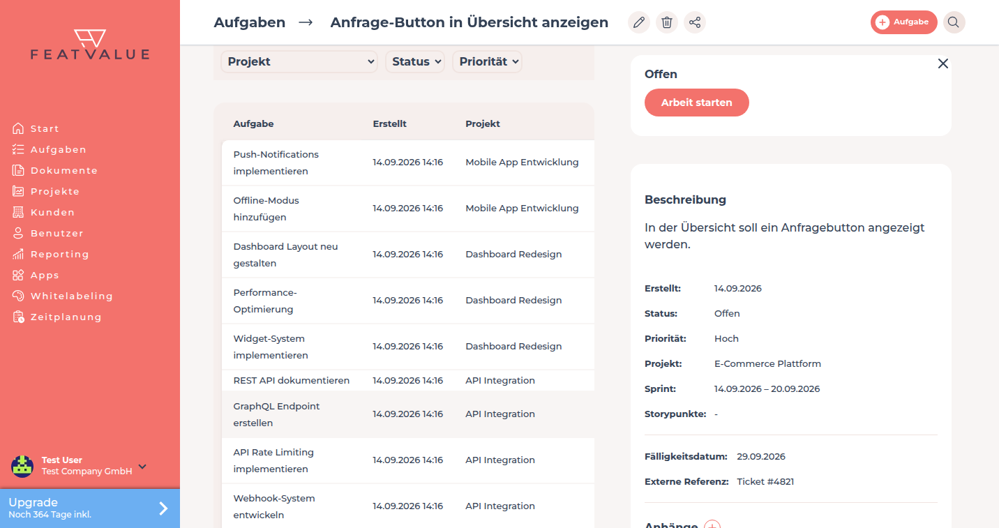Geöffnete Aufgabe in der Bearbeitungsansicht mit Titel, Beschreibung und Metadaten
