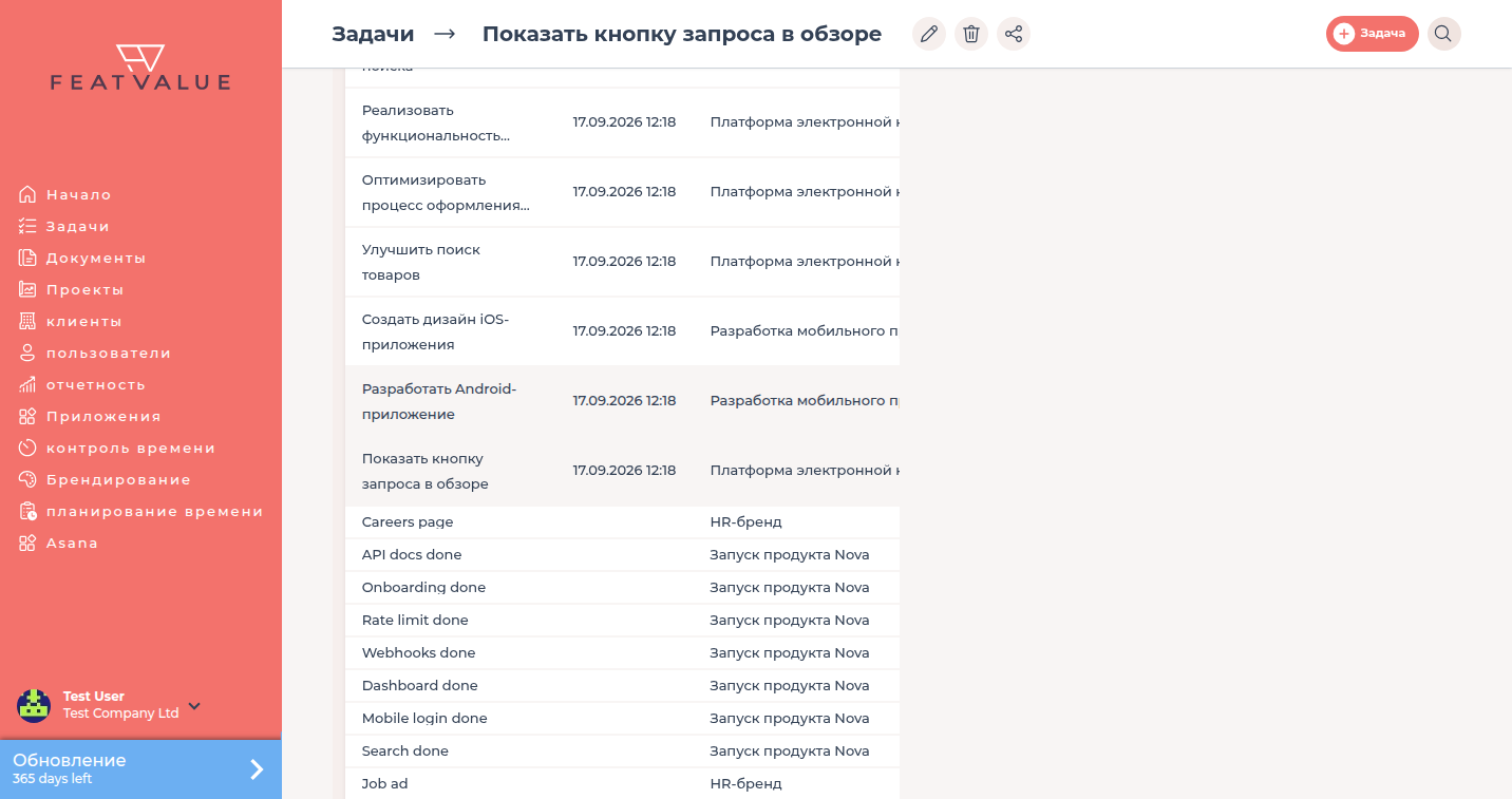 Карточка задачи с дополнительными полями задач при редактировании