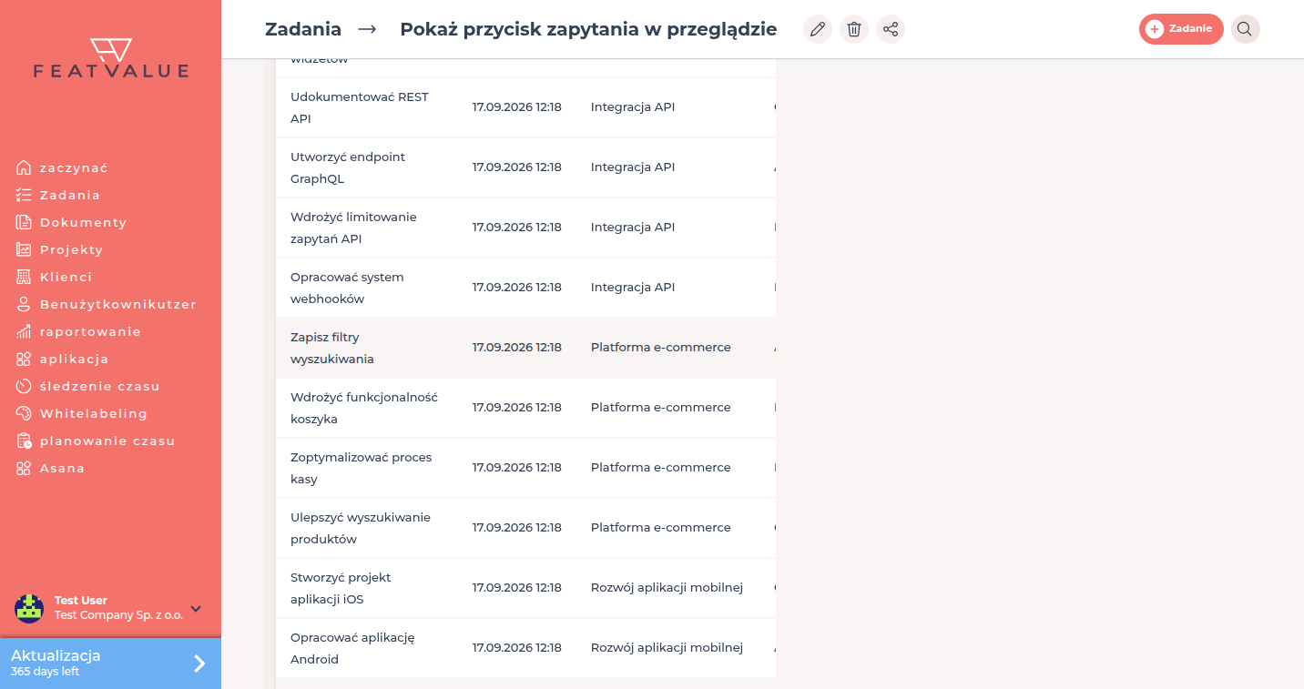 Otwarte zadanie w widoku edycji z tytułem, opisem i metadanymi