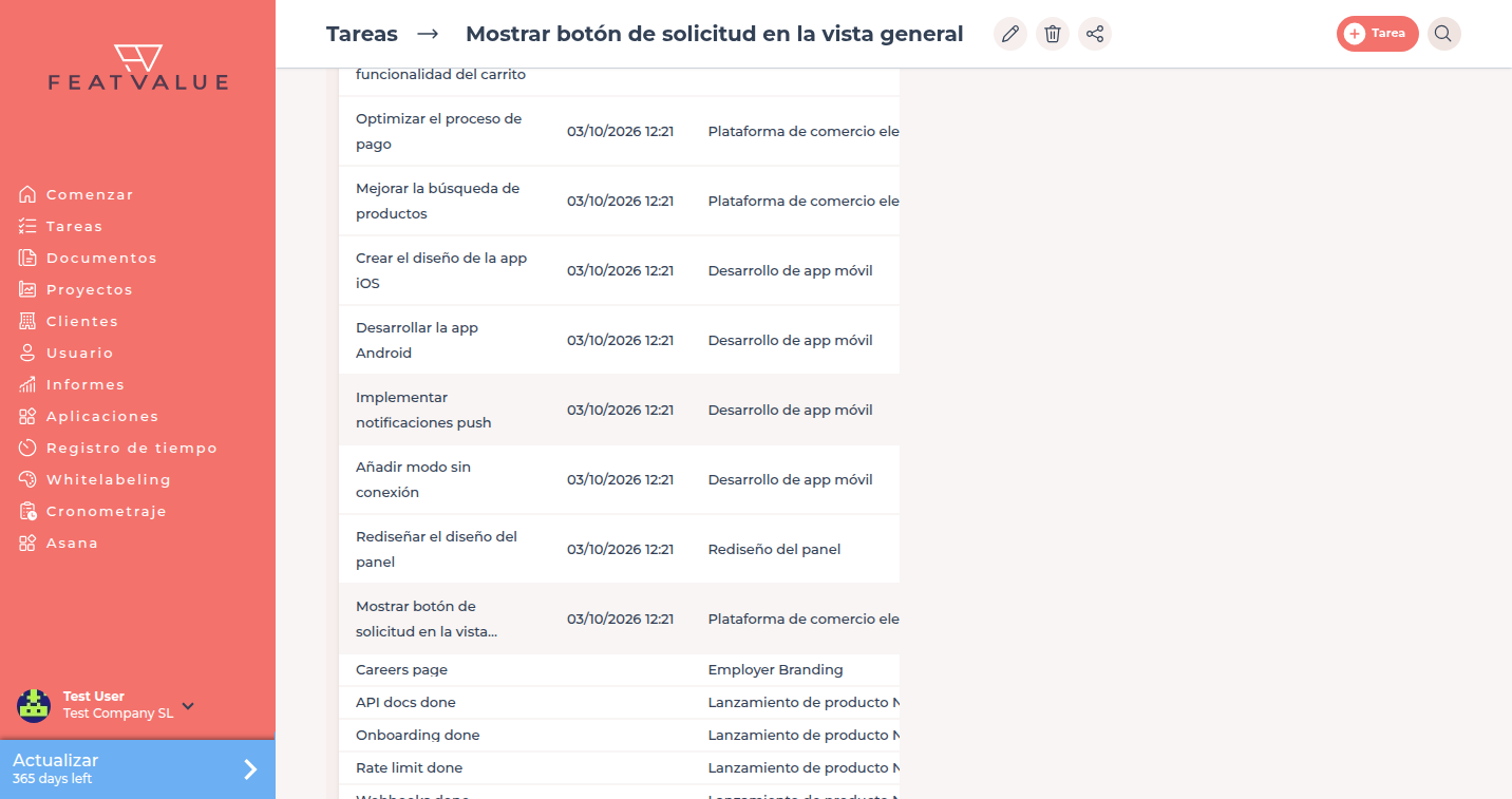 Tarea abierta en la vista de edición con título, Descripción y metadatos