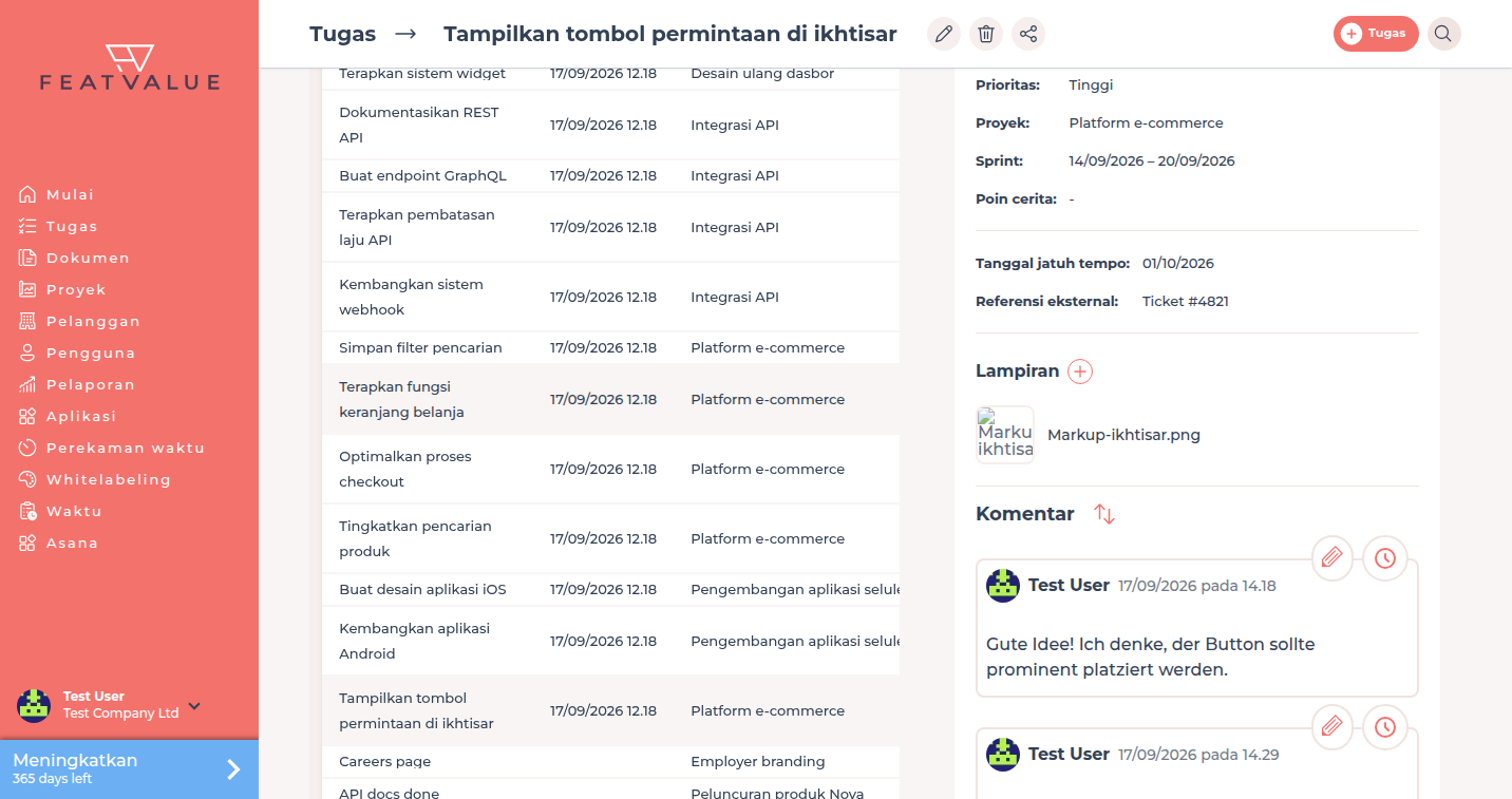Detail tugas dengan kolom tambahan tugas saat menyunting
