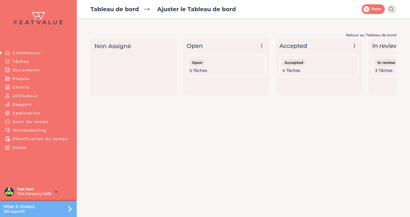 Dialogue Adapter sur le dashboard avec colonnes de Workflow sélectionnables