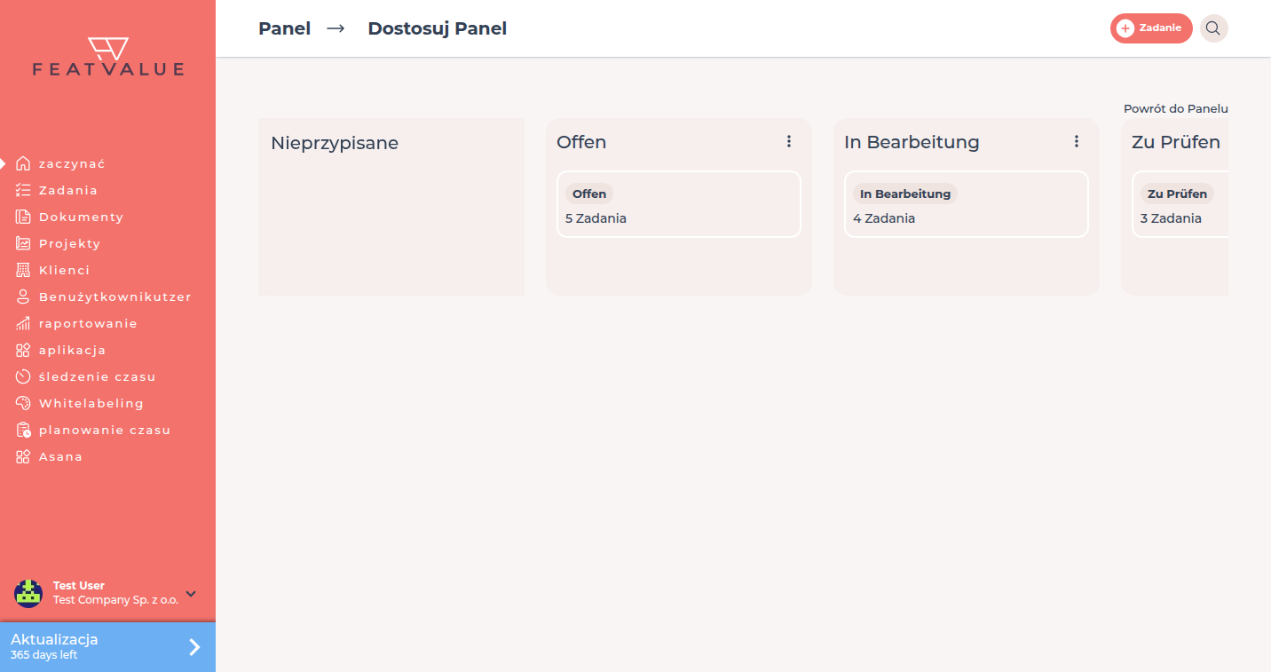 Okno dostosowania pulpitu z wybieralnymi kolumnami workflow