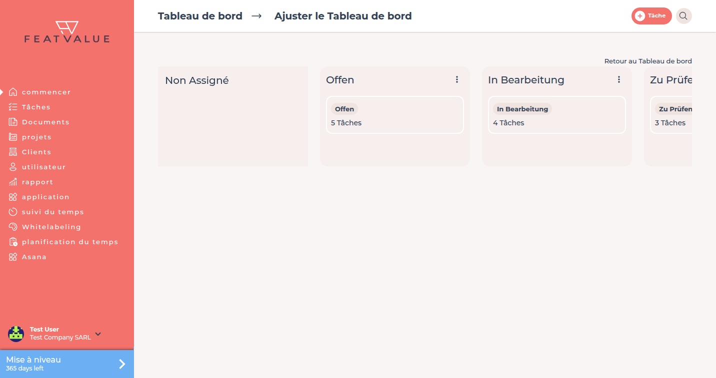 Dialogue Adapter sur le dashboard avec colonnes de Workflow sélectionnables