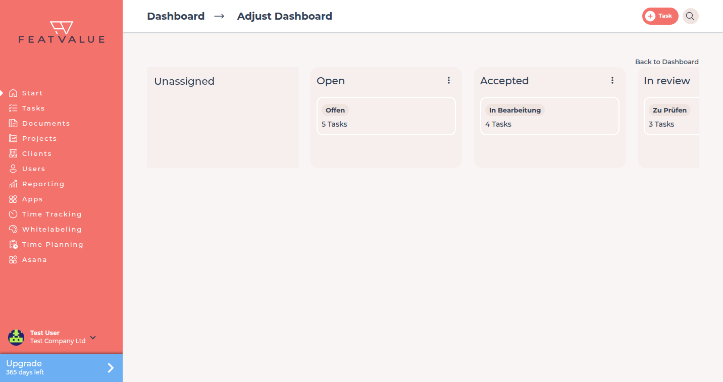 Adjust dialog on the dashboard with selectable workflow columns