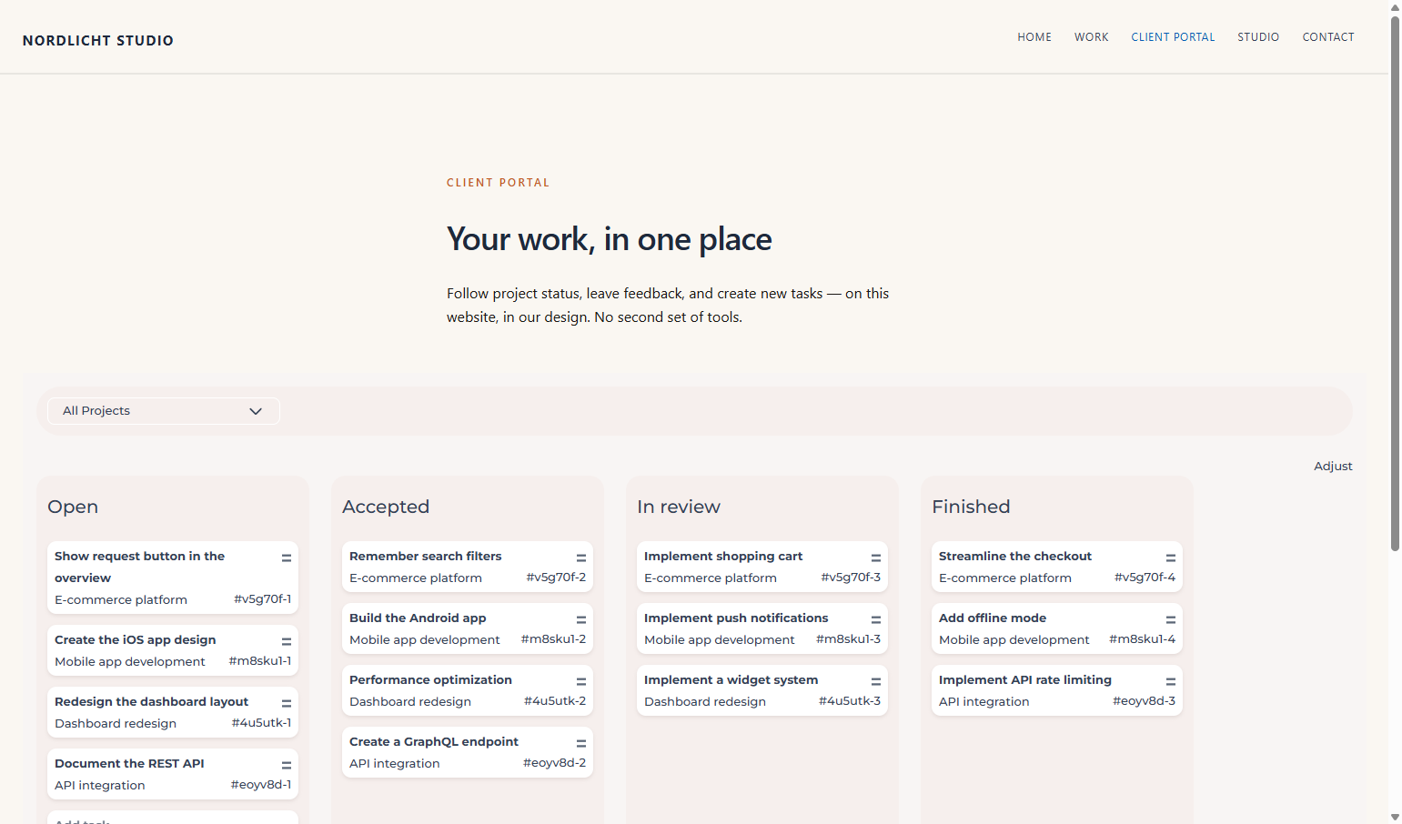 FeatValue client dashboard embedded on a WordPress agency site