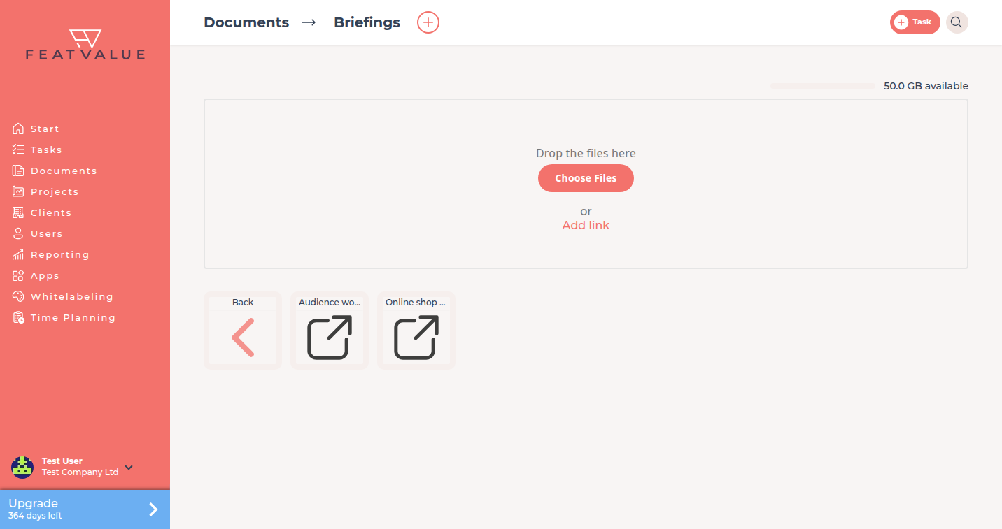 Folder Briefings with a Back tile and two link tiles