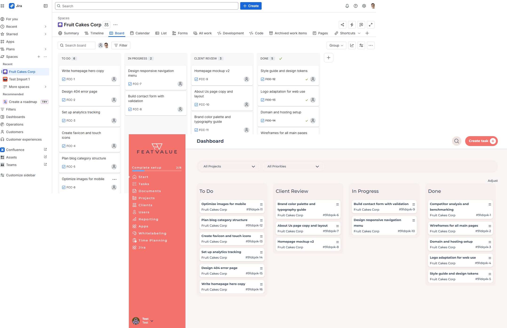 Tâches synchronisées entre Jira et FeatValue – Jira
