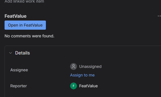 Menu Jira dans FeatValue