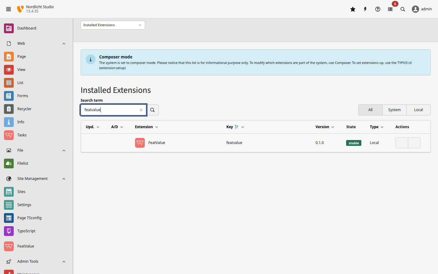Install FeatValue as a TYPO3 extension