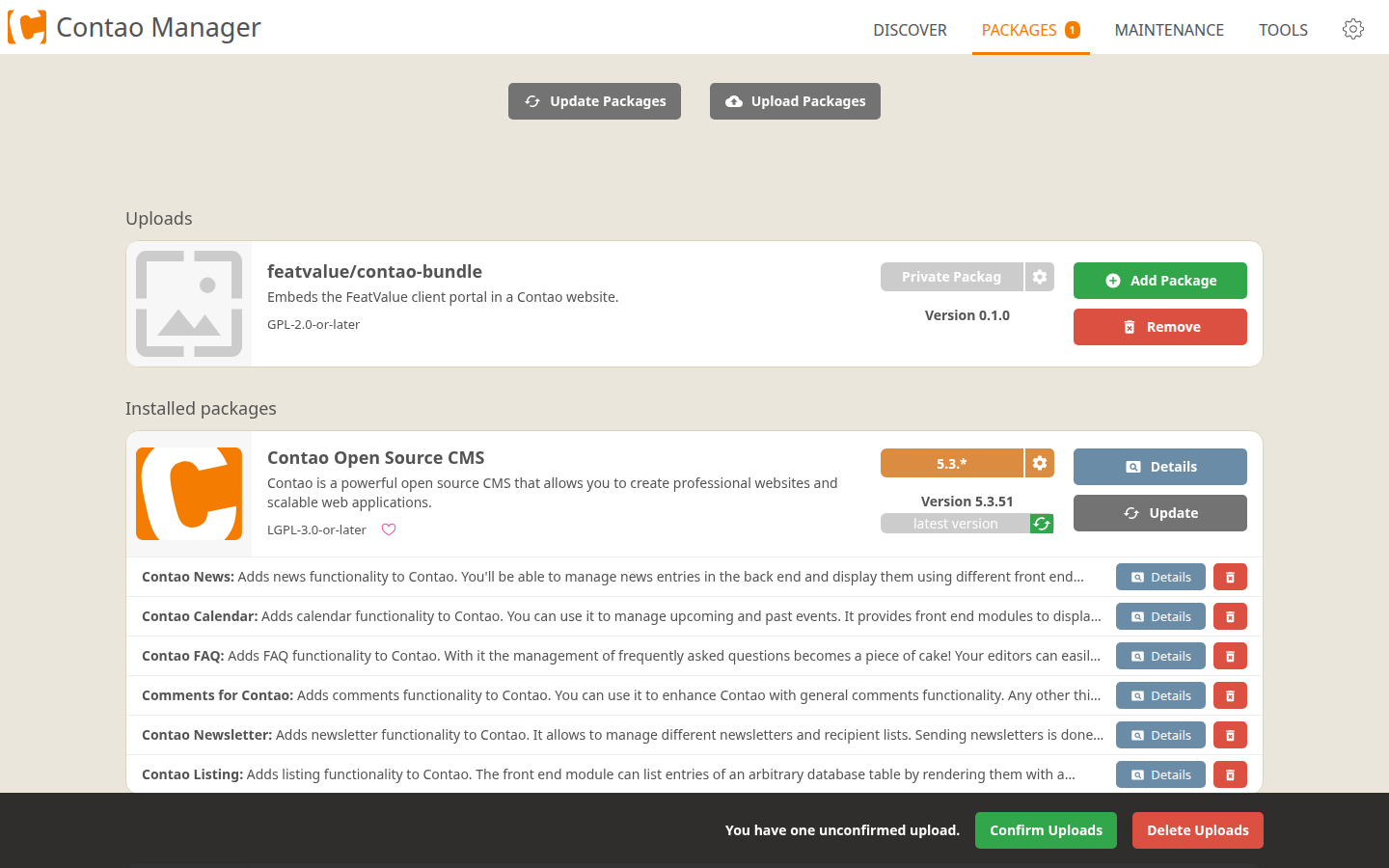 Install FeatValue as a Contao bundle
