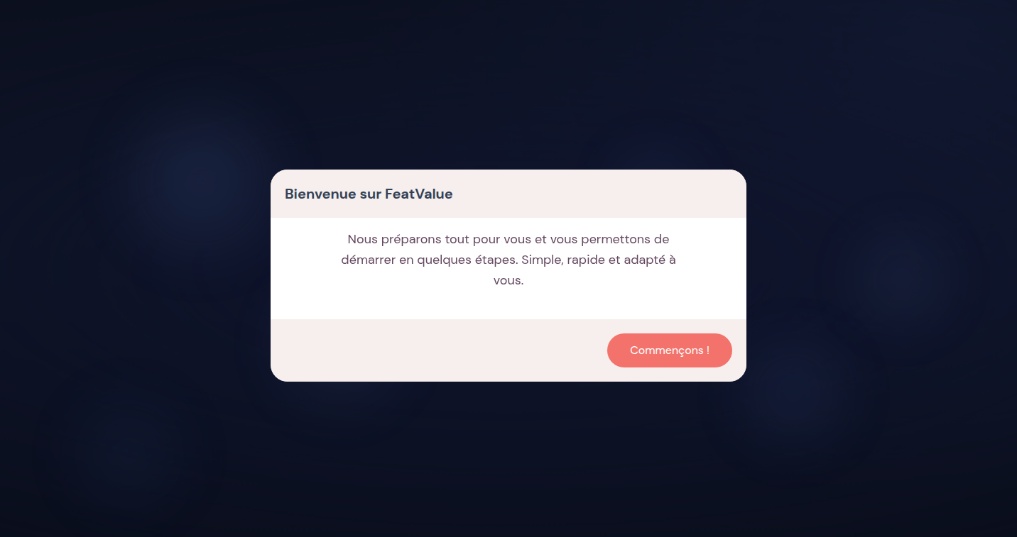 Page d'accueil de l'assistant d'onboarding avec le bouton Allons-y!