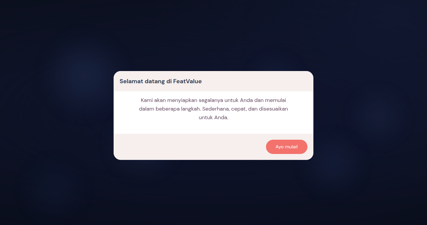Halaman selamat datang asisten onboarding dengan tombol Ayo mulai!