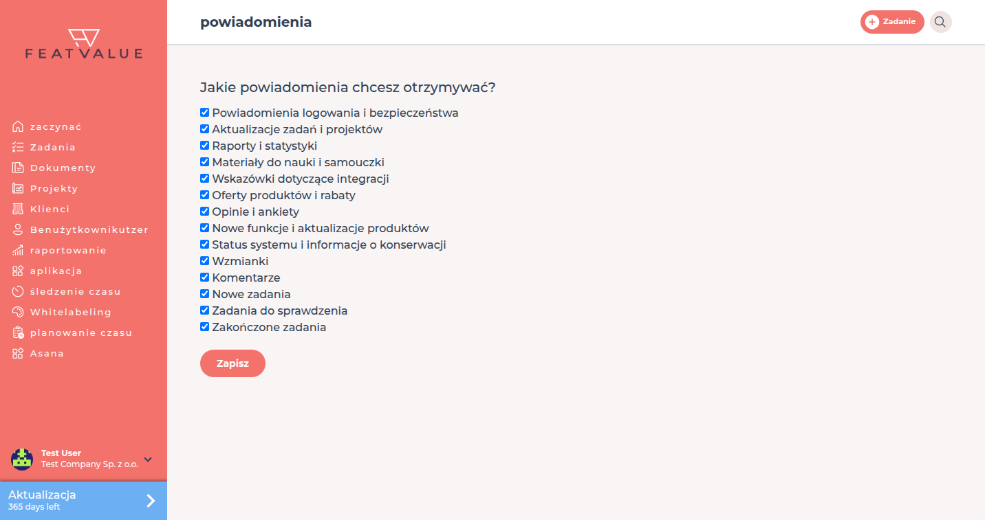Strona powiadomienia z pytaniem, które grupy chcą Państwo otrzymywać