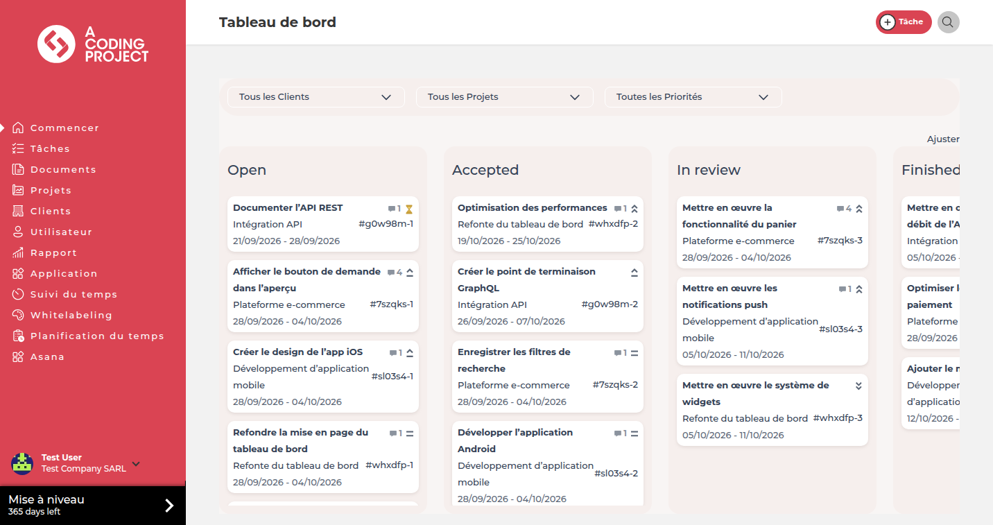 Tableau de bord avec Logo et Couleurs générés depuis un site