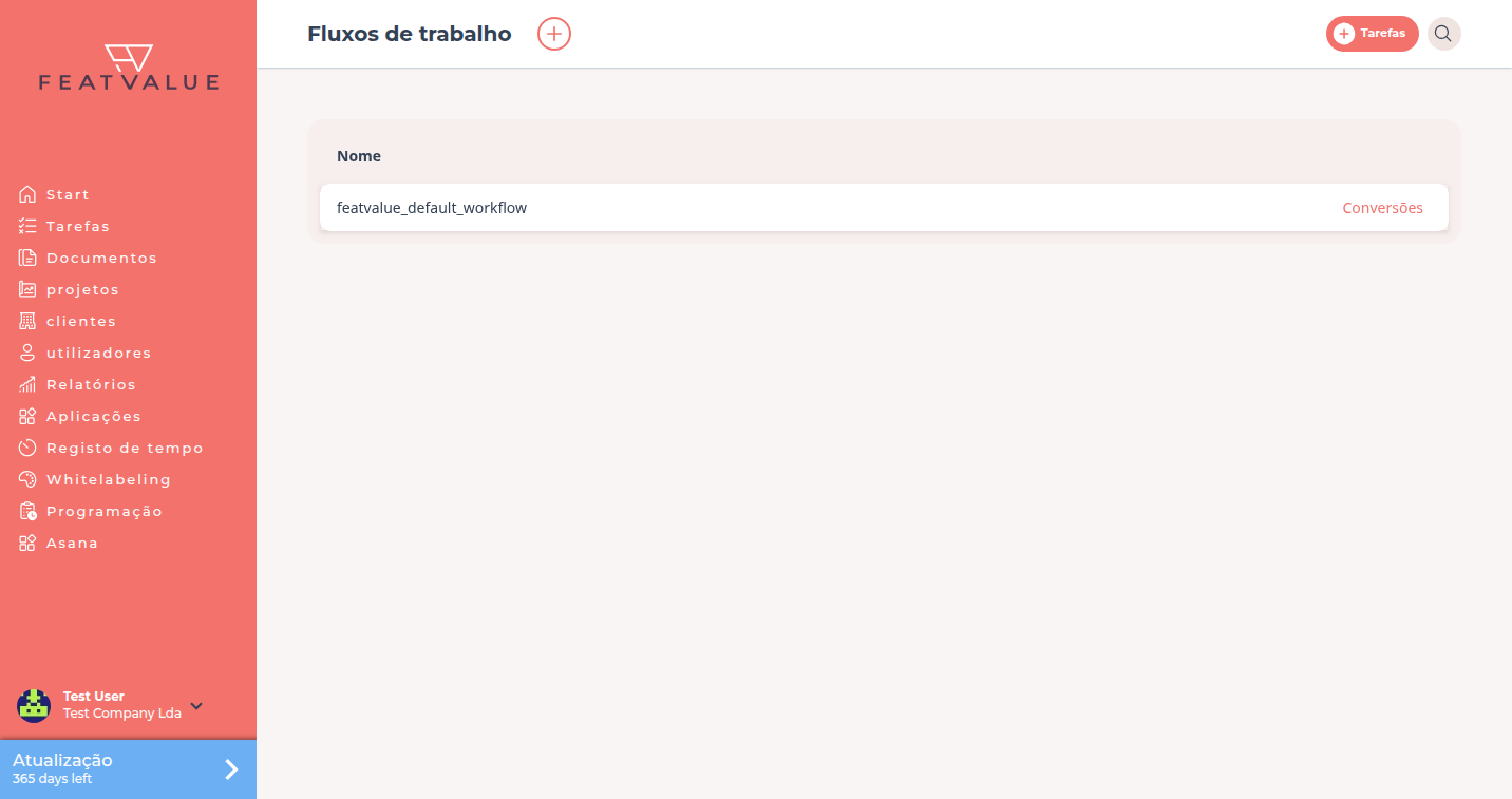 Lista de Fluxos de trabalho com a entrada Padrão