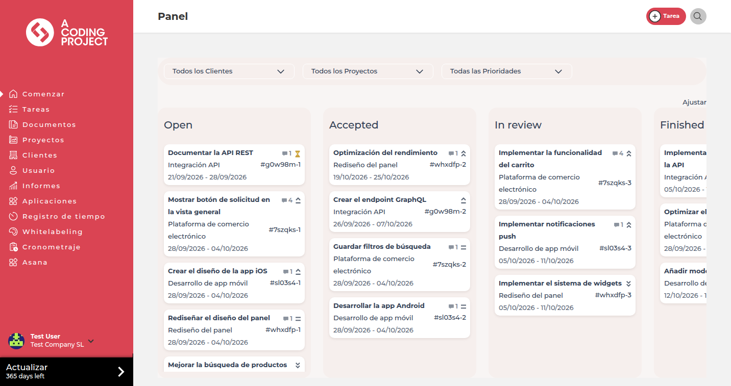 Dashboard con logotipo y colores generados a partir de un sitio web