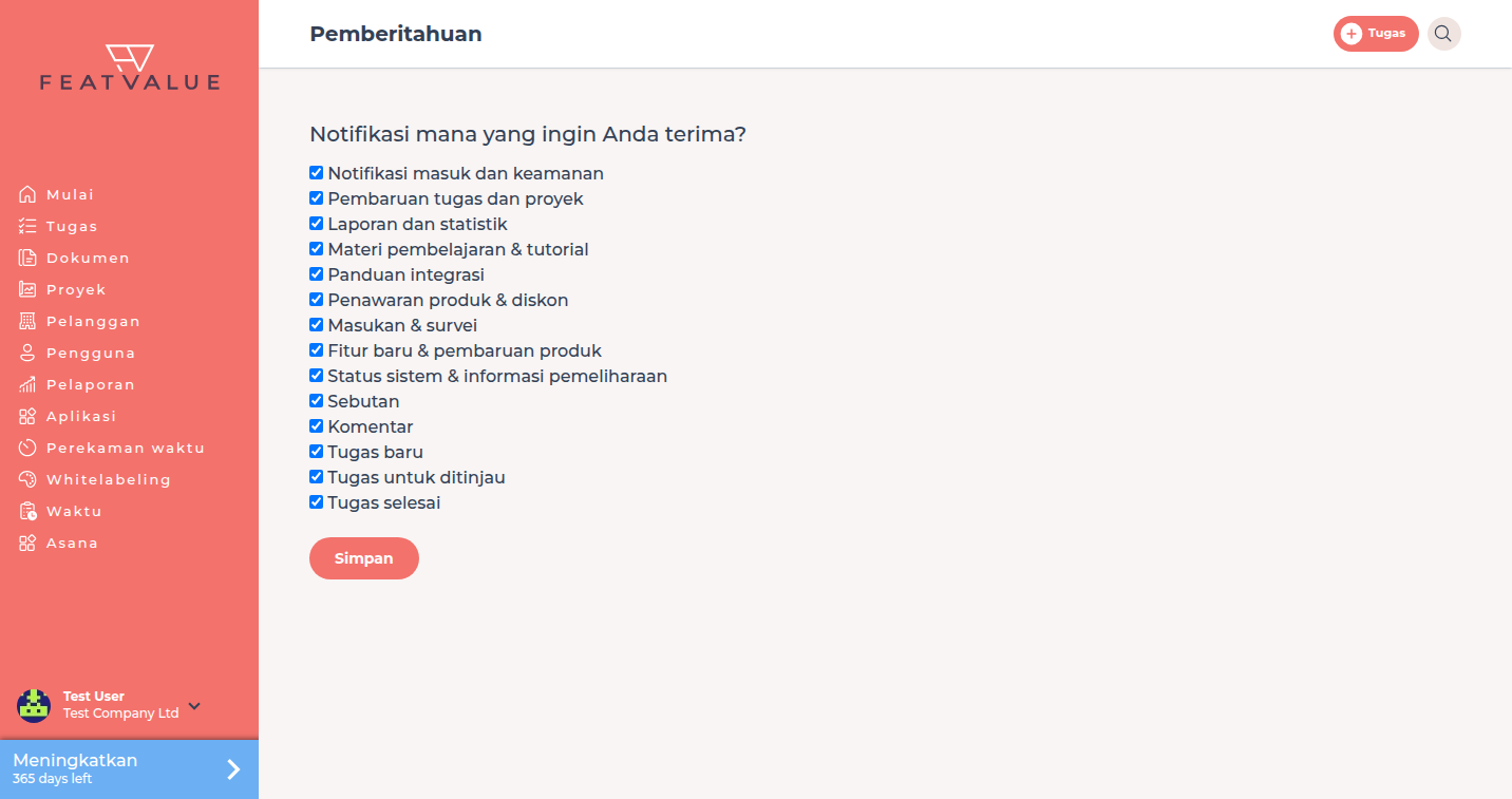 Halaman Pemberitahuan dengan pertanyaan grup mana yang ingin Anda terima