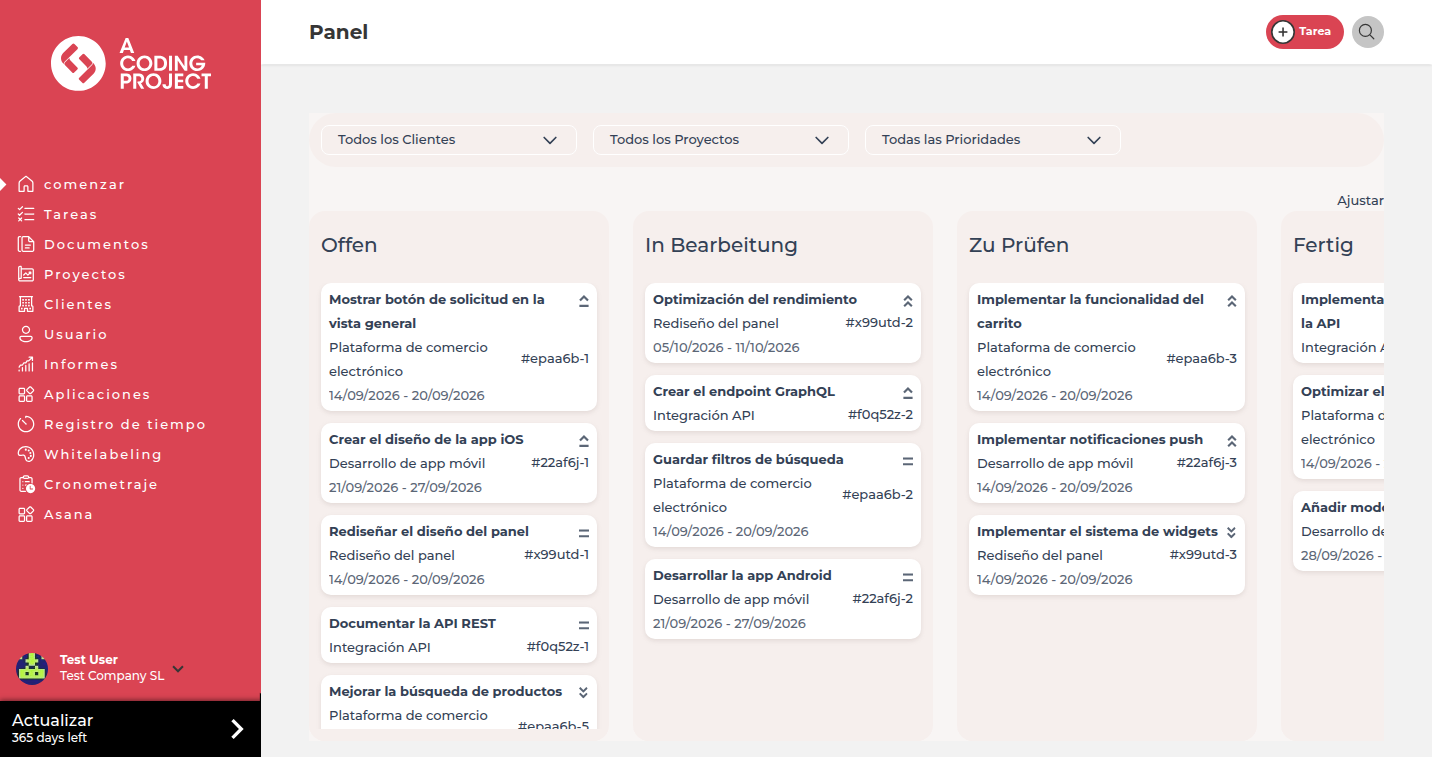 Dashboard con logotipo y colores generados a partir de un sitio web