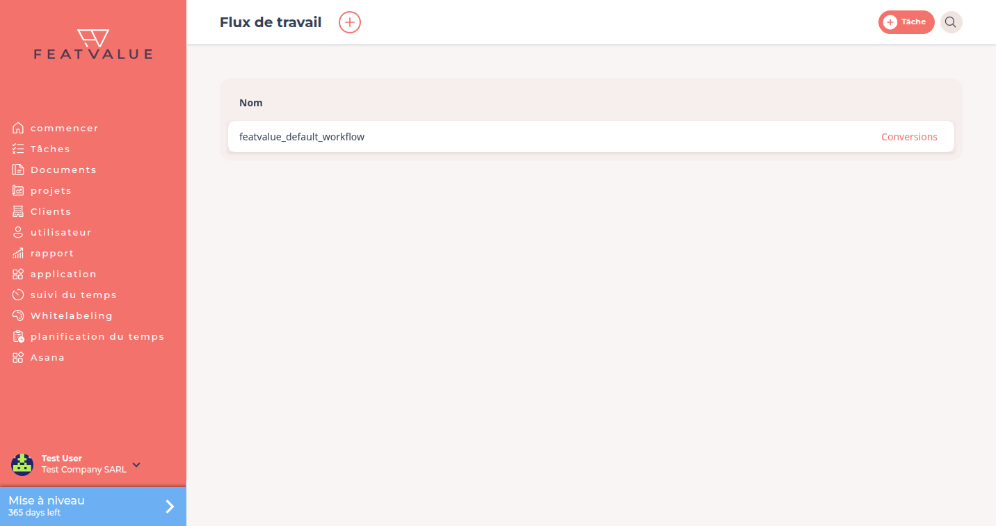 Liste Workflow avec l’entrée Défaut