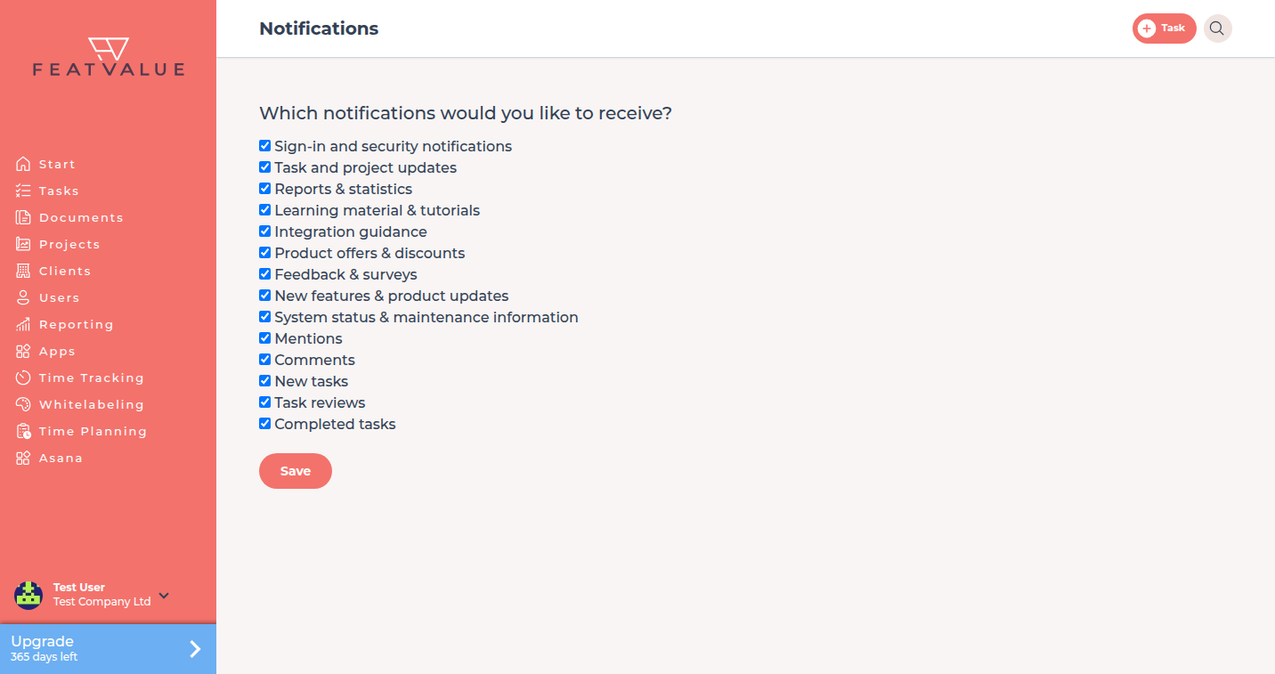Notifications page asking which notification groups you want to receive