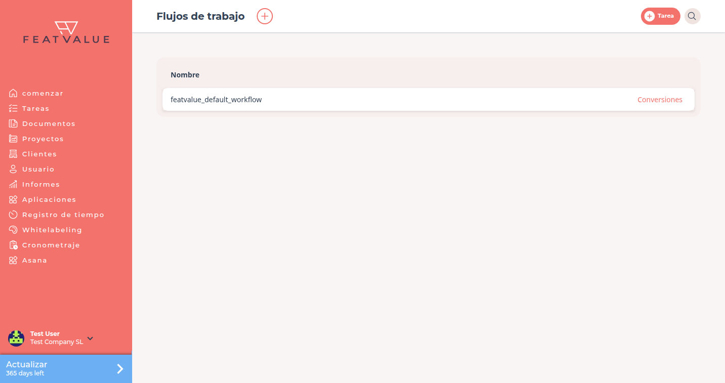 Lista de Flujos de trabajo con la entrada Standard