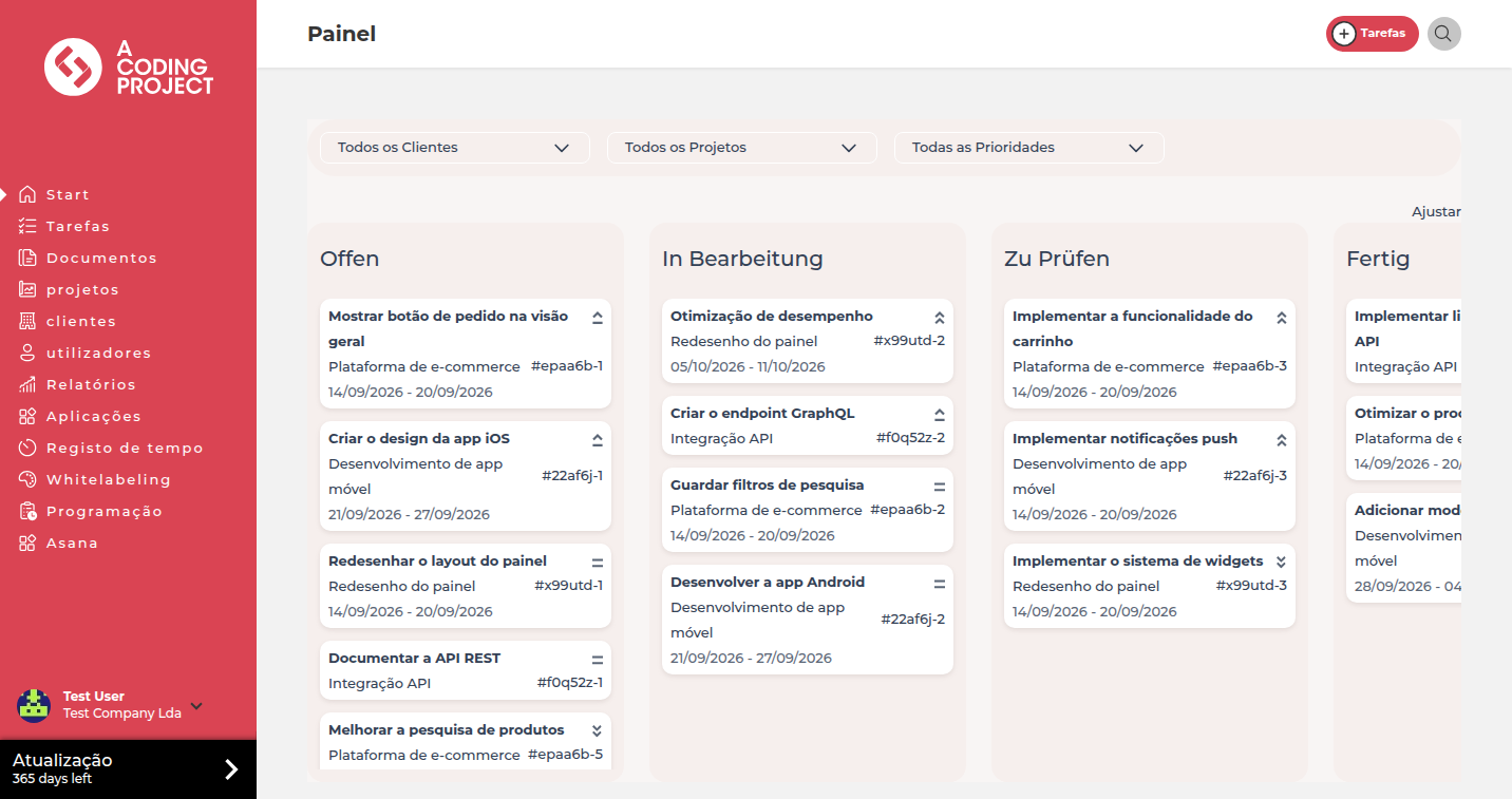 Painel com logótipo e cores gerados a partir de um sítio