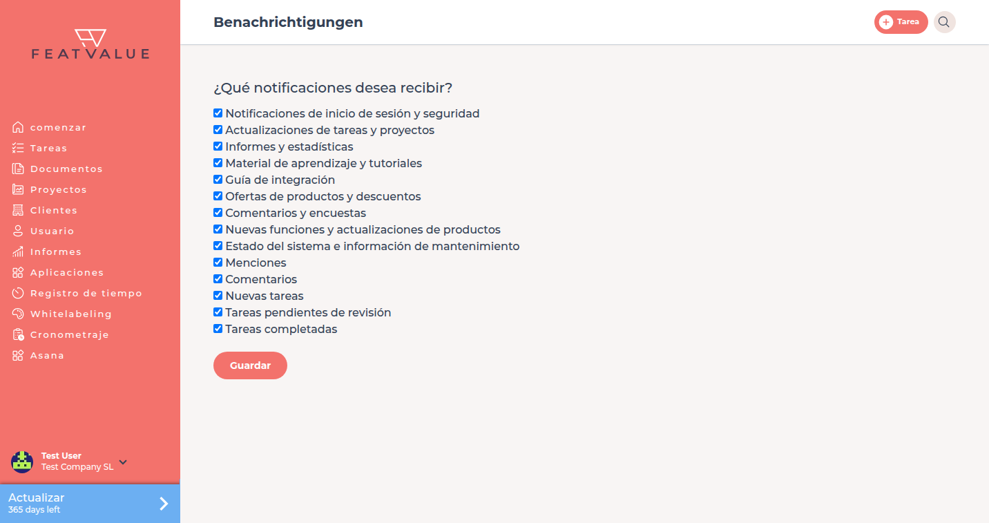 Página Benachrichtigungen con la pregunta de qué grupos desea recibir