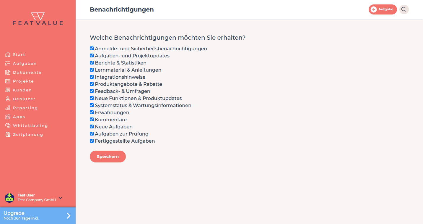 Seite Benachrichtigungen mit der Frage, welche Gruppen Sie erhalten möchten