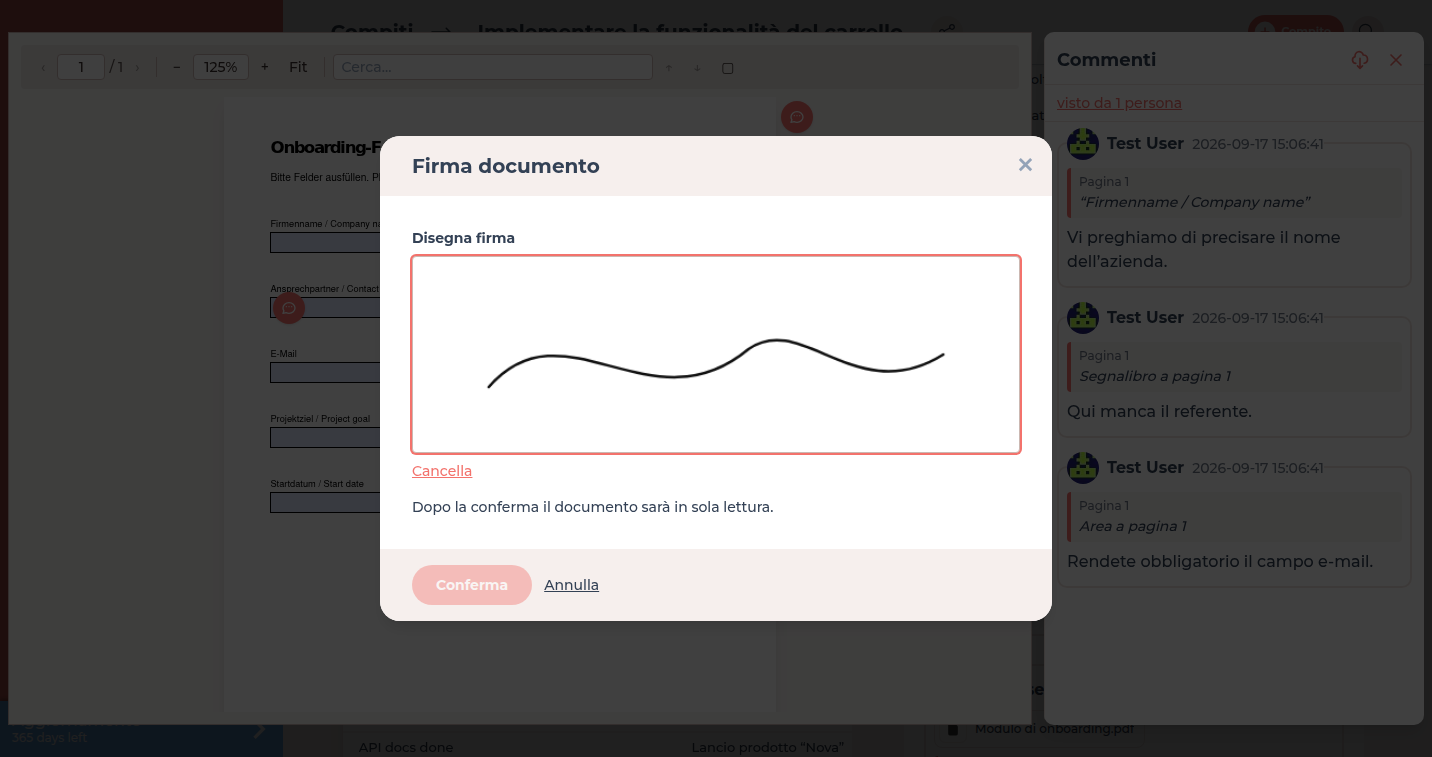 Finestra Firma documento con Disegna firma sul PDF aperto