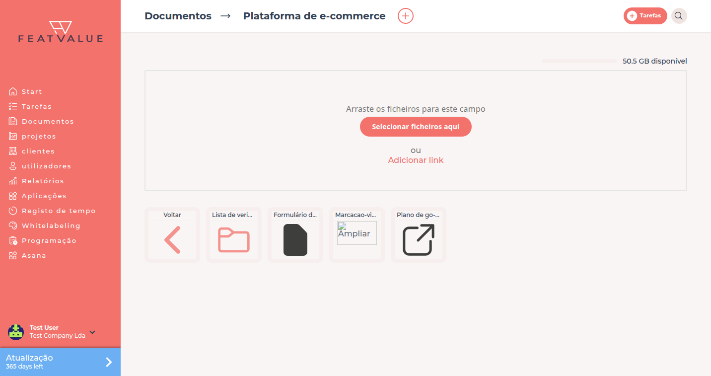Pasta de projeto Plataforma de comércio electrónico com mosaico Voltar, a pasta Lista de lançamento e a ligação Plano de go-live