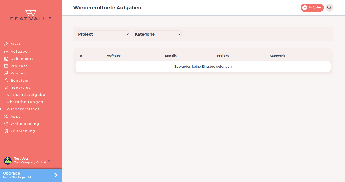 Liste Wiedereröffnete Aufgaben unter Reporting