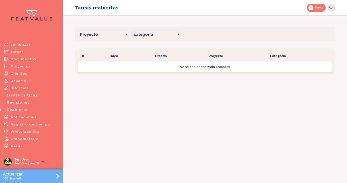 Lista Tareas reabiertas bajo Informes