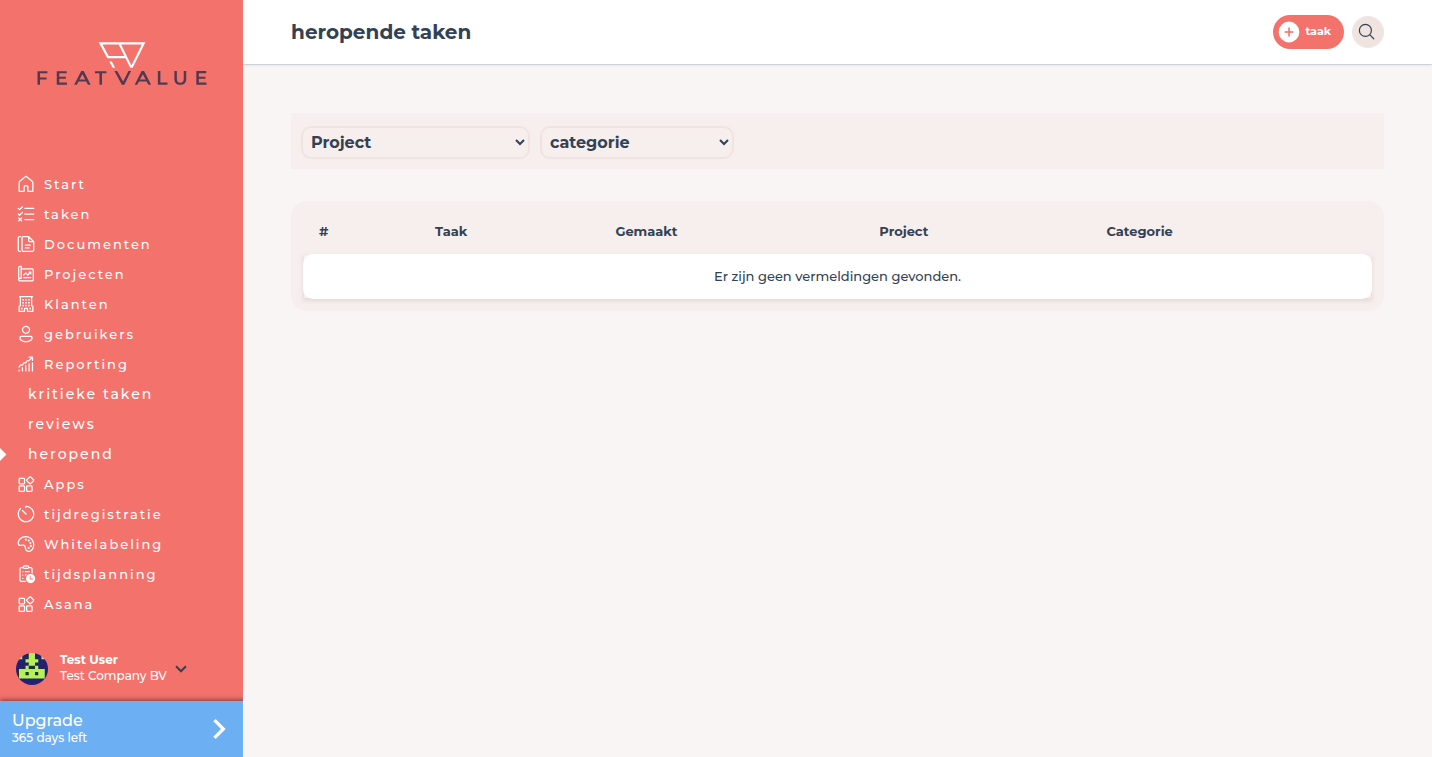 Lijst heropende taken onder Reporting