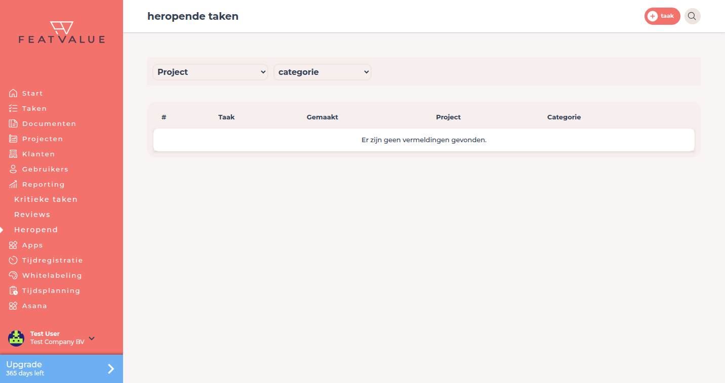 Lijst heropende taken onder Reporting