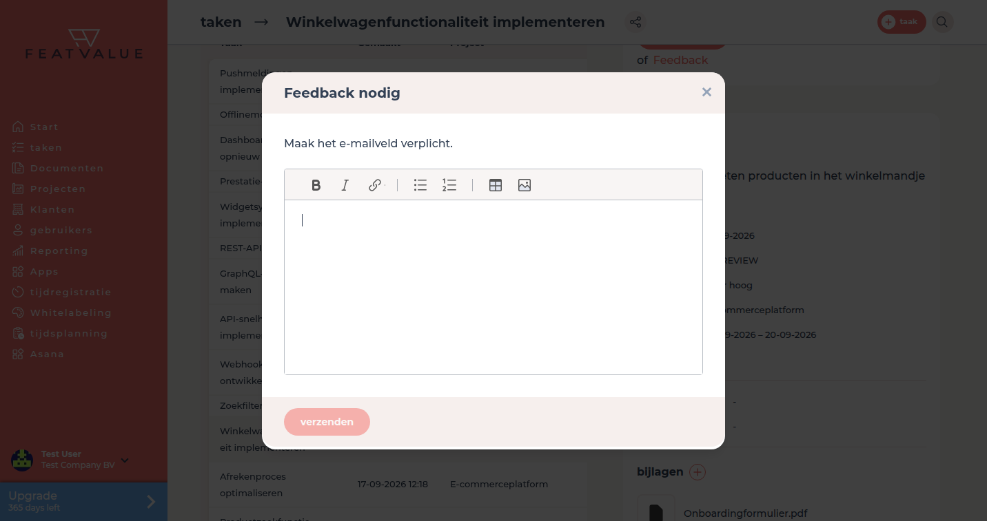 Feedback-veld bij het aanvragen van een herziening